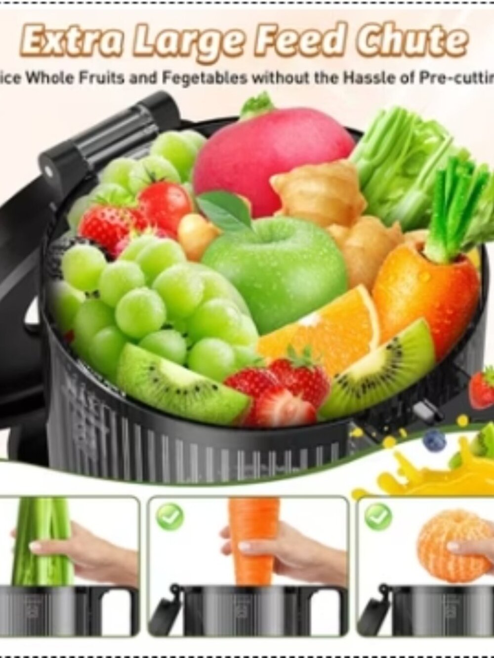 Cold Press Juicer, Juicer Machines with 5.4" Wide Feed Chute for Juice Extractor - Picture 8 of 9